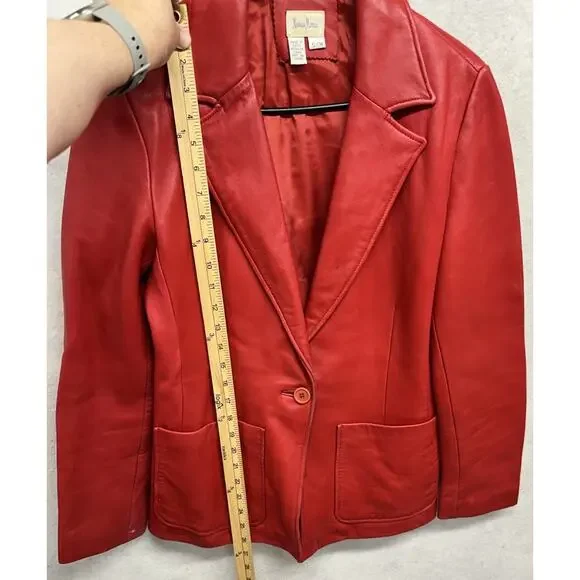 Vintage Neiman Marcus Women Small Blazer Red Leather 1 Button - Picture 5 of 11
